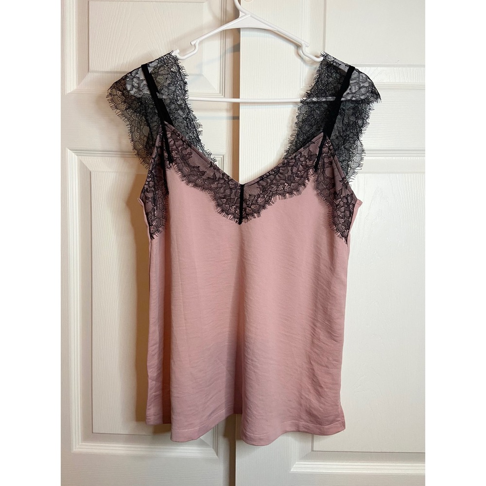 Womens Pink Lace Trim Camisole V-Neck Sleeveless Tank Top Small